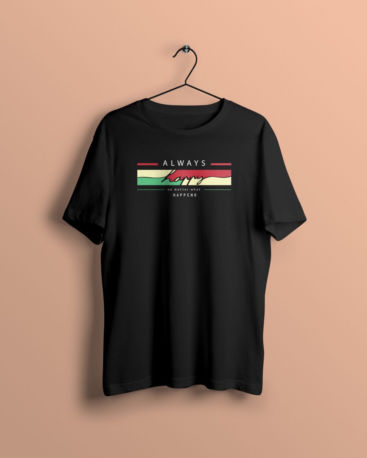 Always happy Black Tshirt printhati