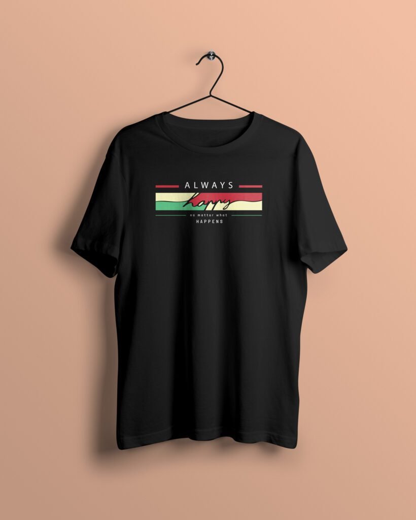 Always happy Black Tshirt printhati