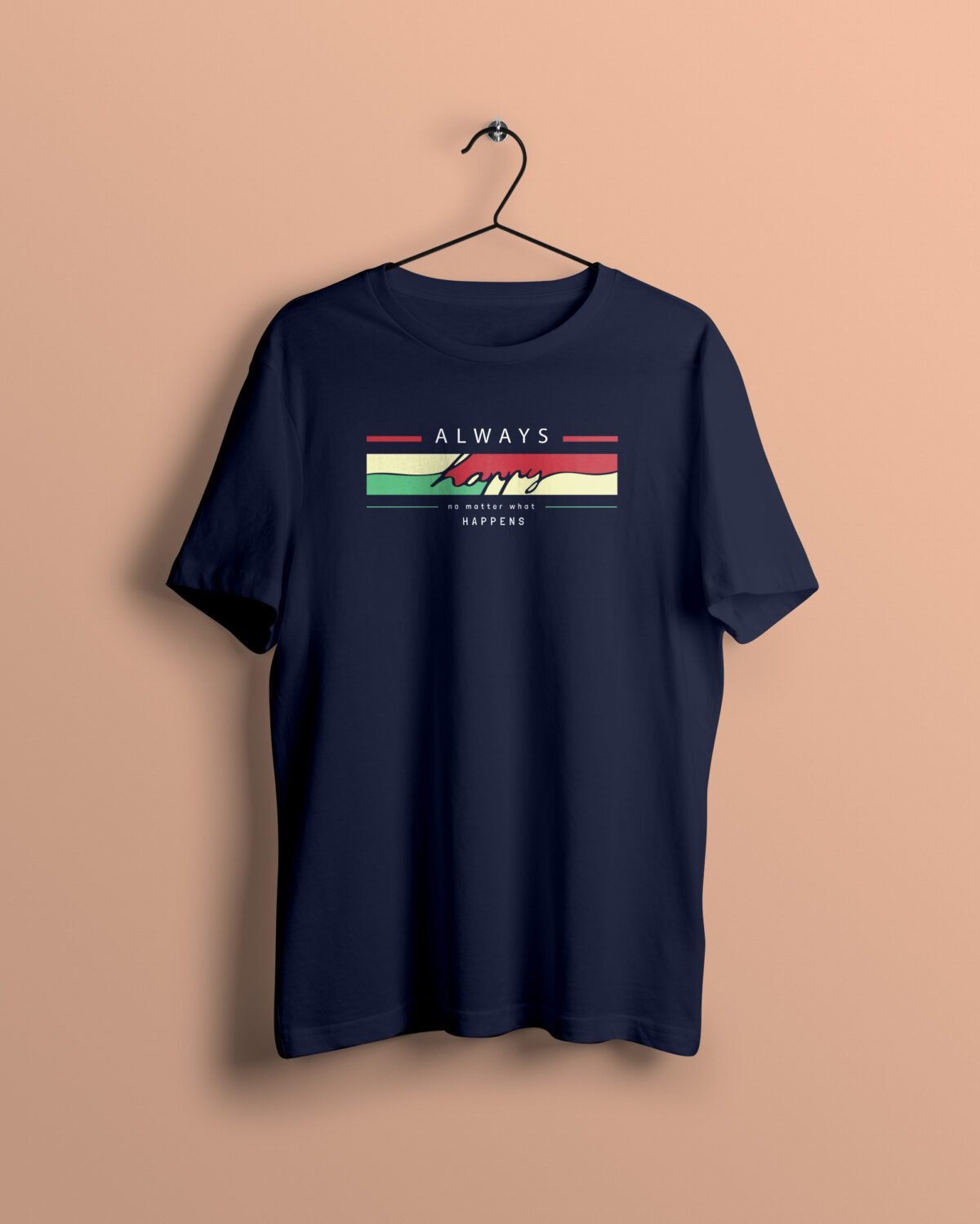 Always happy navy blue Tshirt printhati