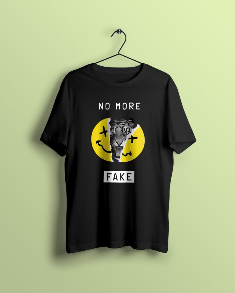 No More fake Black Tshirt printhati