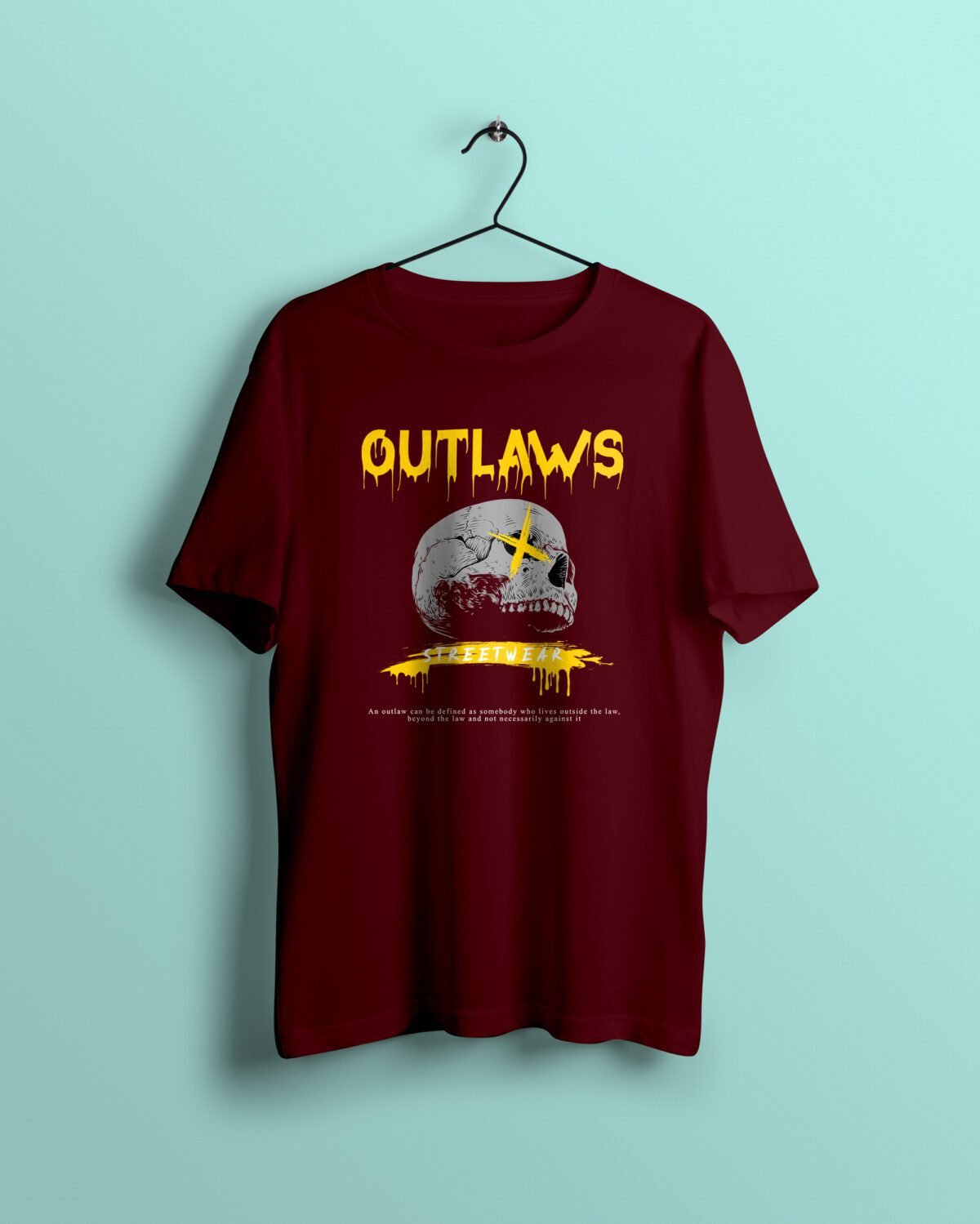 outlaws skull Maroon Tshirt printhati
